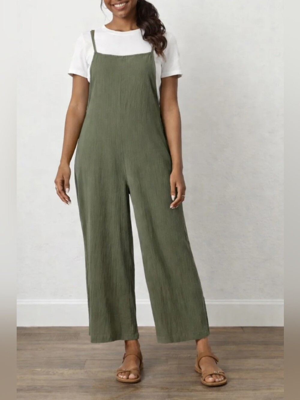 Sleeveless Wide-Leg Olive Jumpsuit